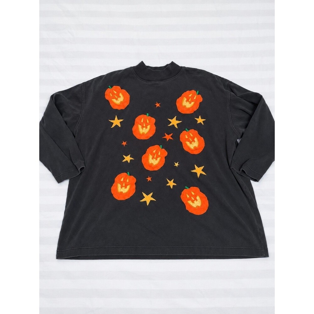 Vintage 90's Chaus Halloween Pumpkin Embroidered Mock Neck Sweatshirt Size L